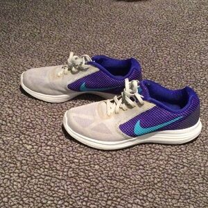 Nike Light Gray and Purple Sneakers
